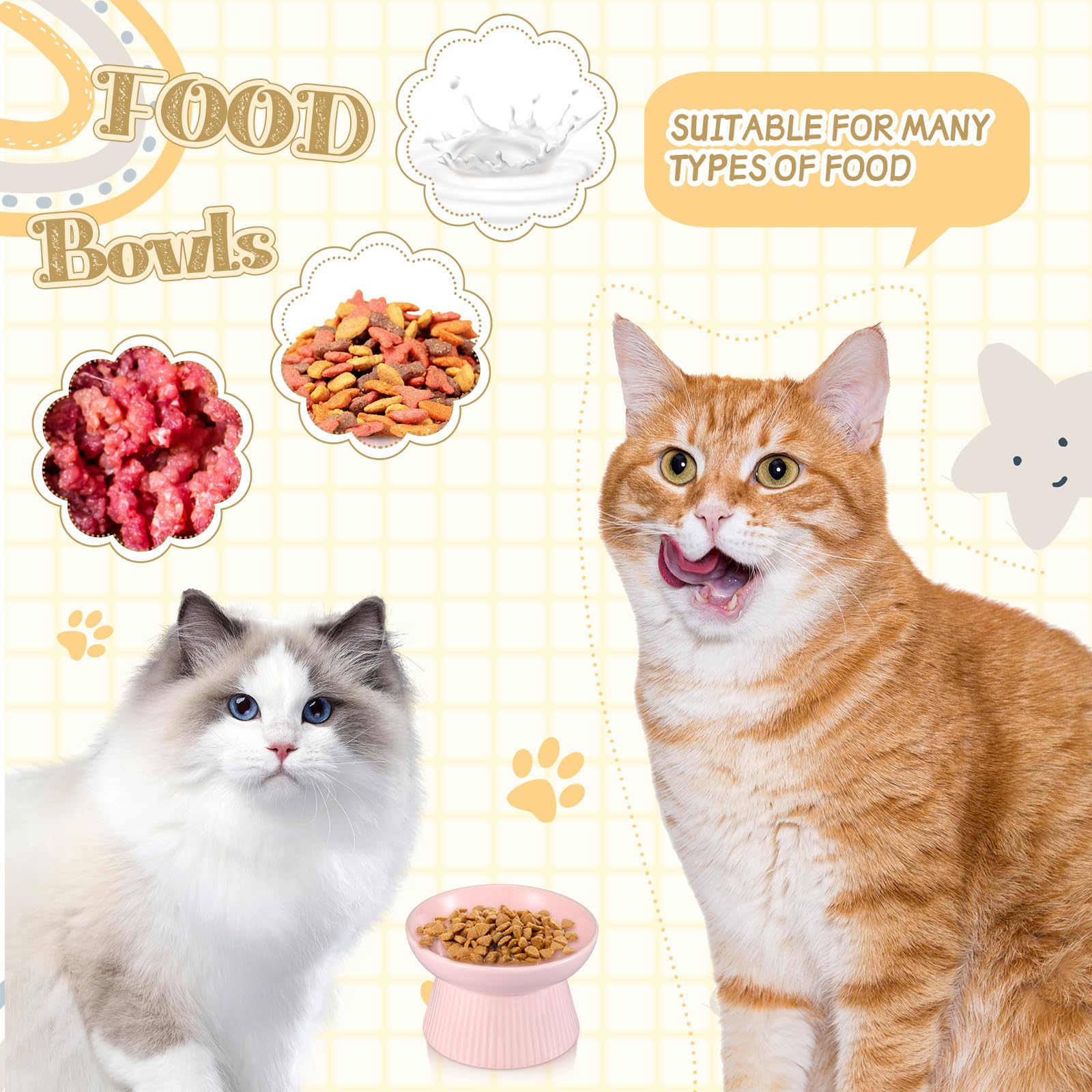 Layhit Lot de 2 gamelles surélevées en céramique pour chat - Anti-vomissements - Pour nourriture sèche et humide - Mangeoire Vert et rose