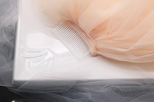 Miniatura 4 de Kercisbeauty Encaje de boda de 4 capas blanco y champán velo gota de tul suave para novia con peine de pelo de encaje ancho, velo de capilla, velo