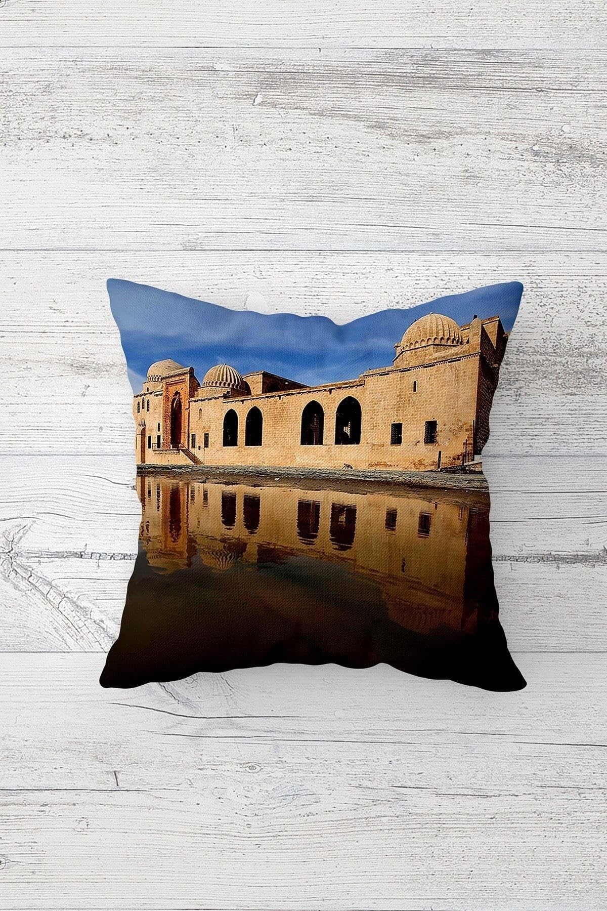 Pelangi Mardin Kısımiye Desenli Çift Tarafı Baskı Gizli Fermuarlı Yastık Kılıfı Kırlent Koltuk Yastık Kılıfı, bej-mavi 45 x 45