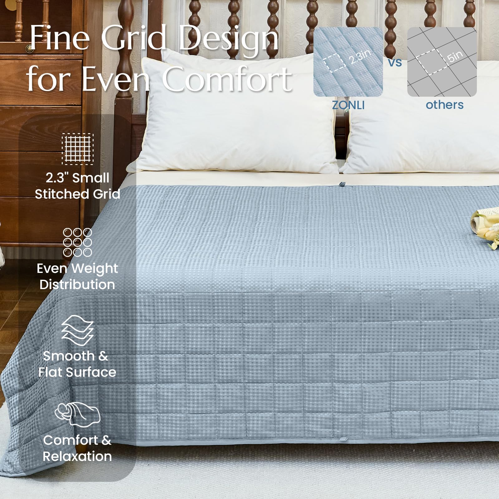 ZonLi Gewichte Decke für Erwachsene, Waffelmuster, Queen-Size-Größe, 152,4 x 203,2 cm, 6,8 kg