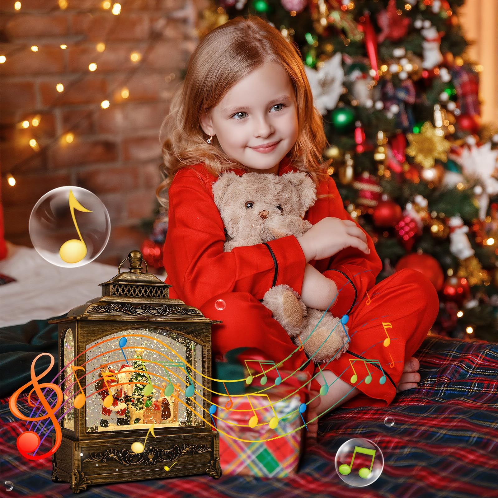 Gerbala Weihnachts Schneekugel Laterne, Schneekugel Weihnachten mit Musik, Weihnachts Schneelaterne, Leuchtend, USB/Batteriebetrieb, Laterne Weihnachten für Weihnachtsdeko und Geschenk-01
