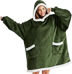 Bedsure Blanket Hoodie, Wearable Blanket for Adults & Kids as Gifts for Women Men, Birthday Gifts for Women Mom Girl Sherpa Oversized Hoodie, Olive Green, Small