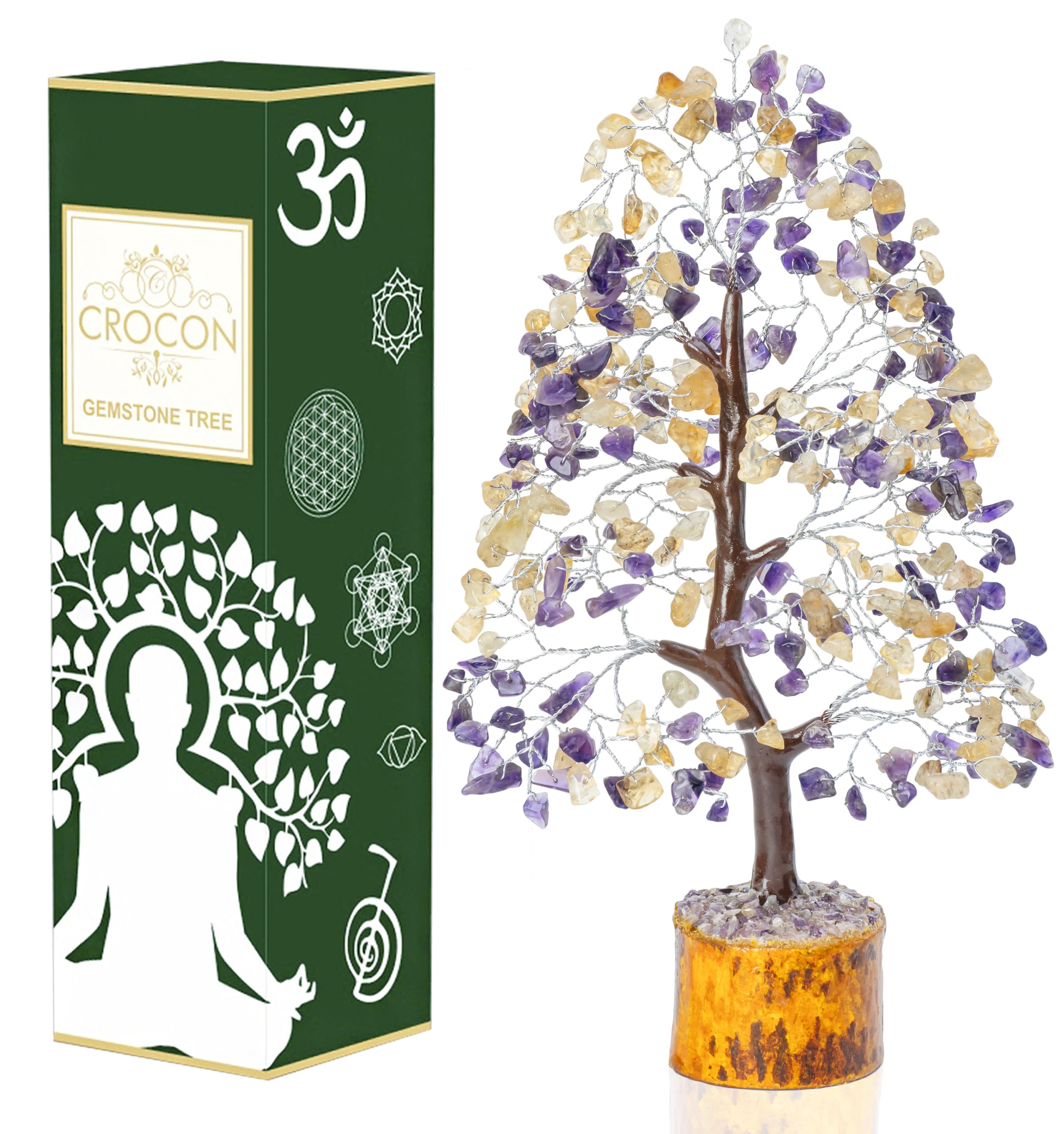 Amethyst & Citrine Crystal Tree of Life - Chakra Tree for Positive Energy, Handmade Gemstone Feng Shui Decor - Good Luck Money Bonsai, Healing