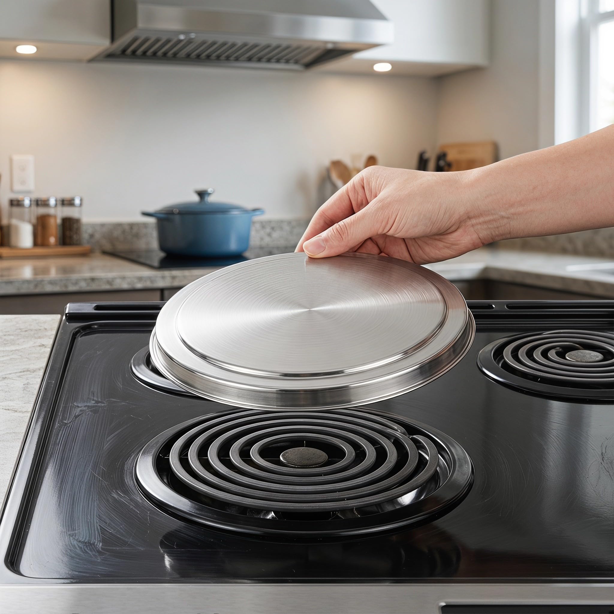 Toddmomy 4 coperture per piano cottura elettrico - Tappi rotondi in acciaio inossidabile per bruciatori - 8,3/6,7 pollici, argento - Protezioni resistenti al calore per elettrodomestici da cucina