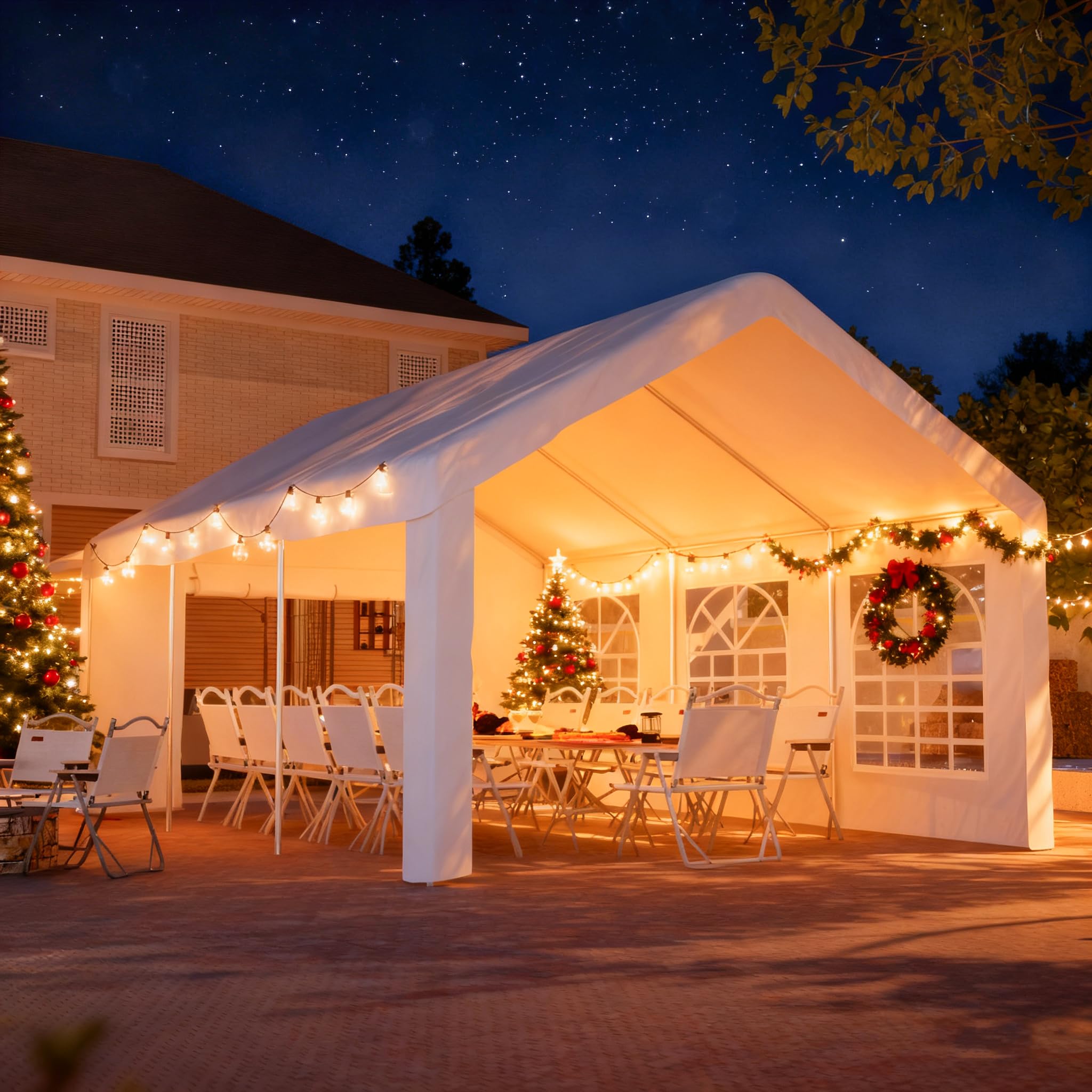 Pavillon 4x6 m, Faltpavillon, Wasserdicht, Winterfest, Pop Up Pavillon, UV Schutz Gartenpavillon mit 4 Seitenteilen, Partyzelt mit Fenstern für Camping Party, Weiß