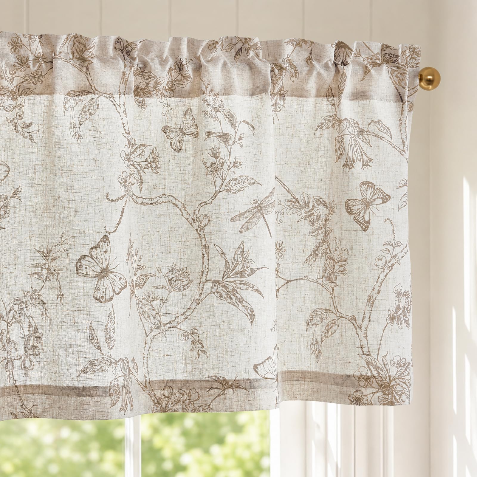 Lazzzy Taupe Farmhouse Floral Linen Valance Window Curtain 18 Inch 1 Panel — image 1
