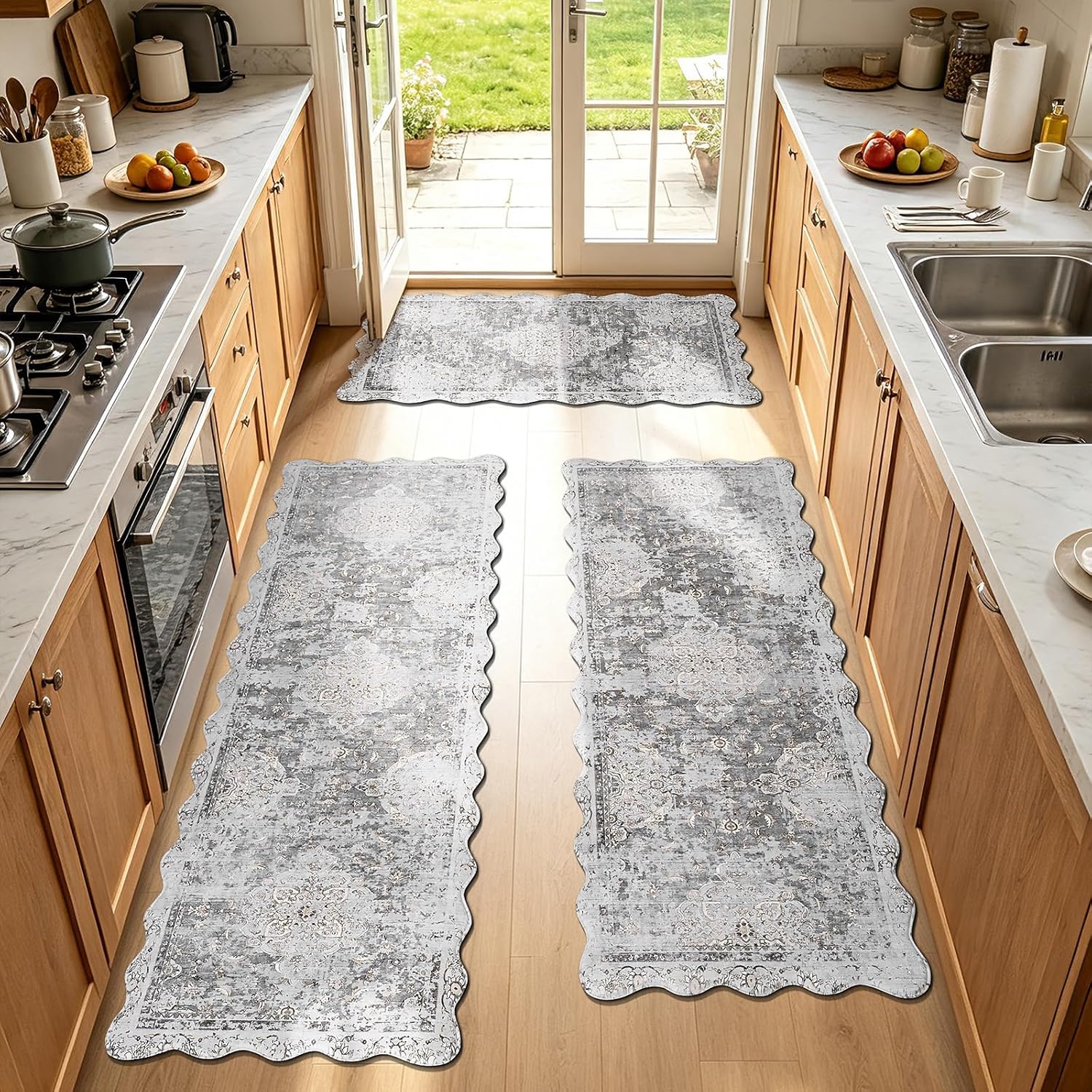 Kitchen Rugs Set of 3,Anti Fatigue Mats for Kitchen Floor,Grey