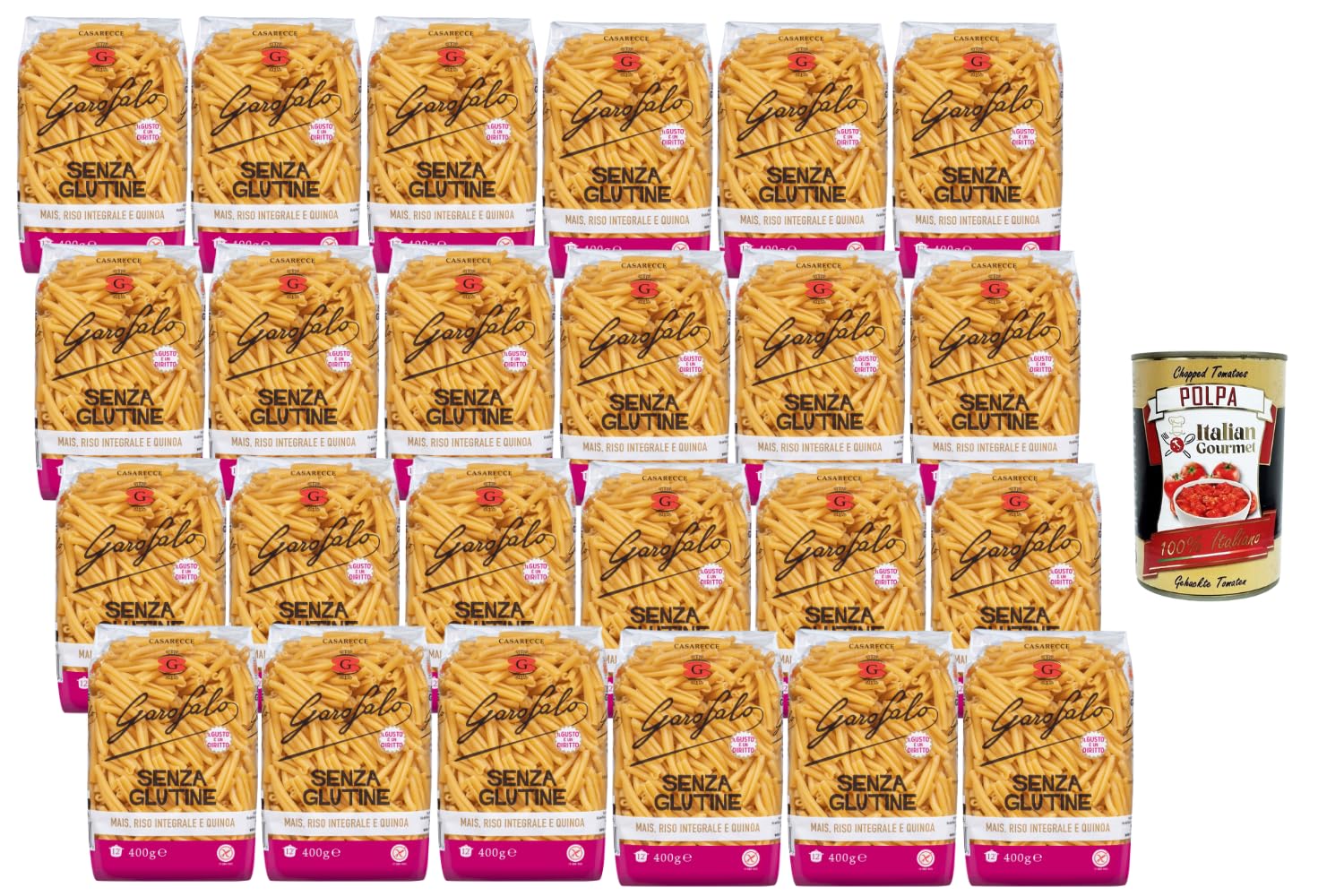Italian Gourmet Glutenfreie Casarecce Pasta – 24 x 400 g, aus Mais, Vollkornreis & Quinoa, italienische Nudeln für Saucen, Meal Prep & Gastronomie, Großvorrat + Italian Gourmet Polpa