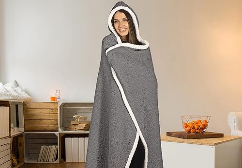 Miniatura 2 de Manta Sherpa con capucha de alta calidad para mujeres y hombres adultos, 65 x 48 pulgadas, súper suave, ligera, microfelpa, acogedora y funcional