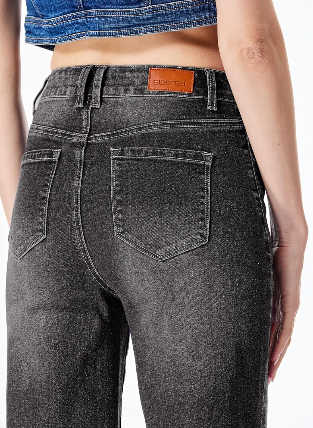 Sidefeel Women's Wide Leg Jeans Casual High Waisted Straight Zimbaplatinum Denim Pants with Pockets - Image 7