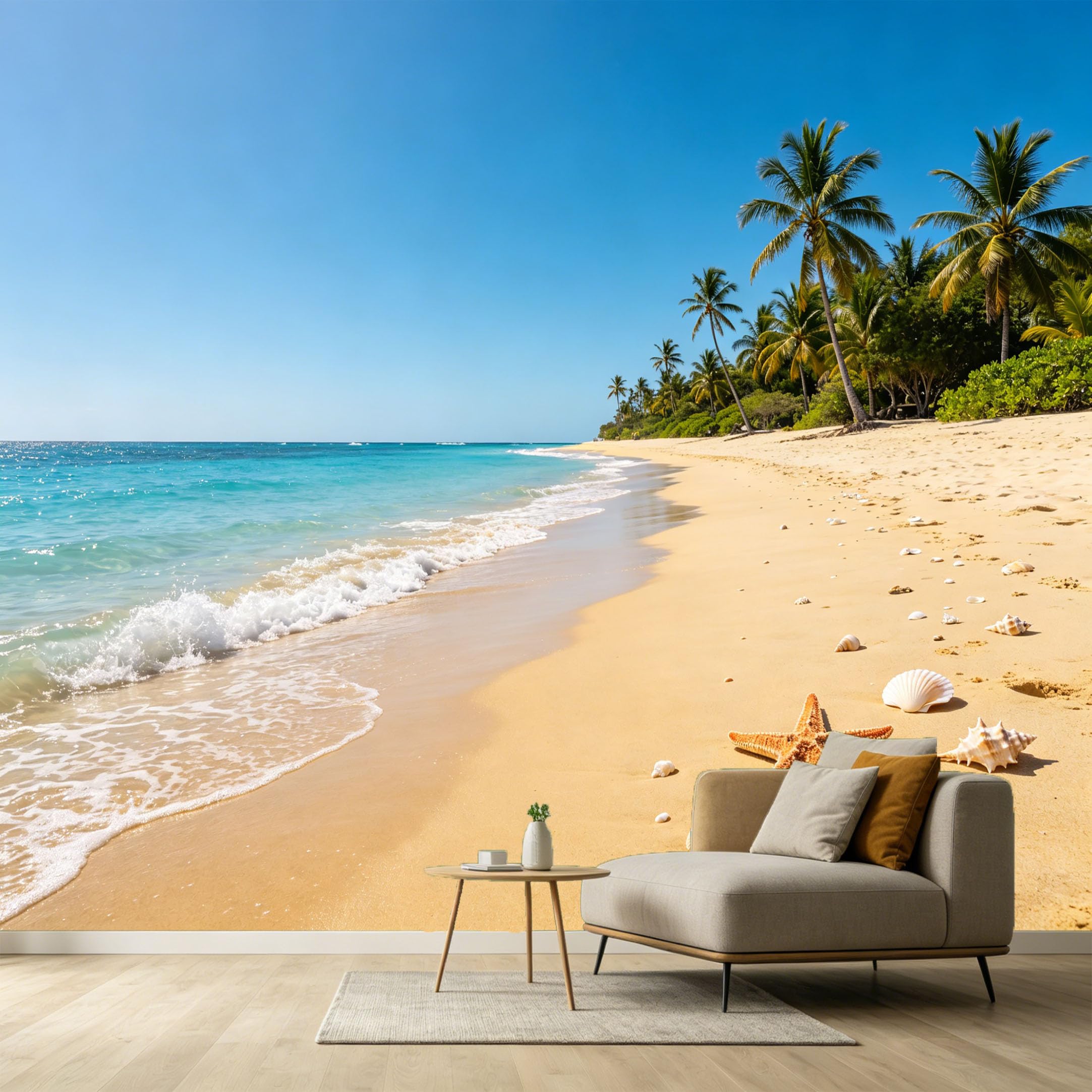 Custom Size Wall Murals Tropical Coastal Ocean Marine Palm Trees Starfish Seashells Sand Shoreline SelfAdhesive Wall Fabric Removable Large Wallpaper for Photo Living Room