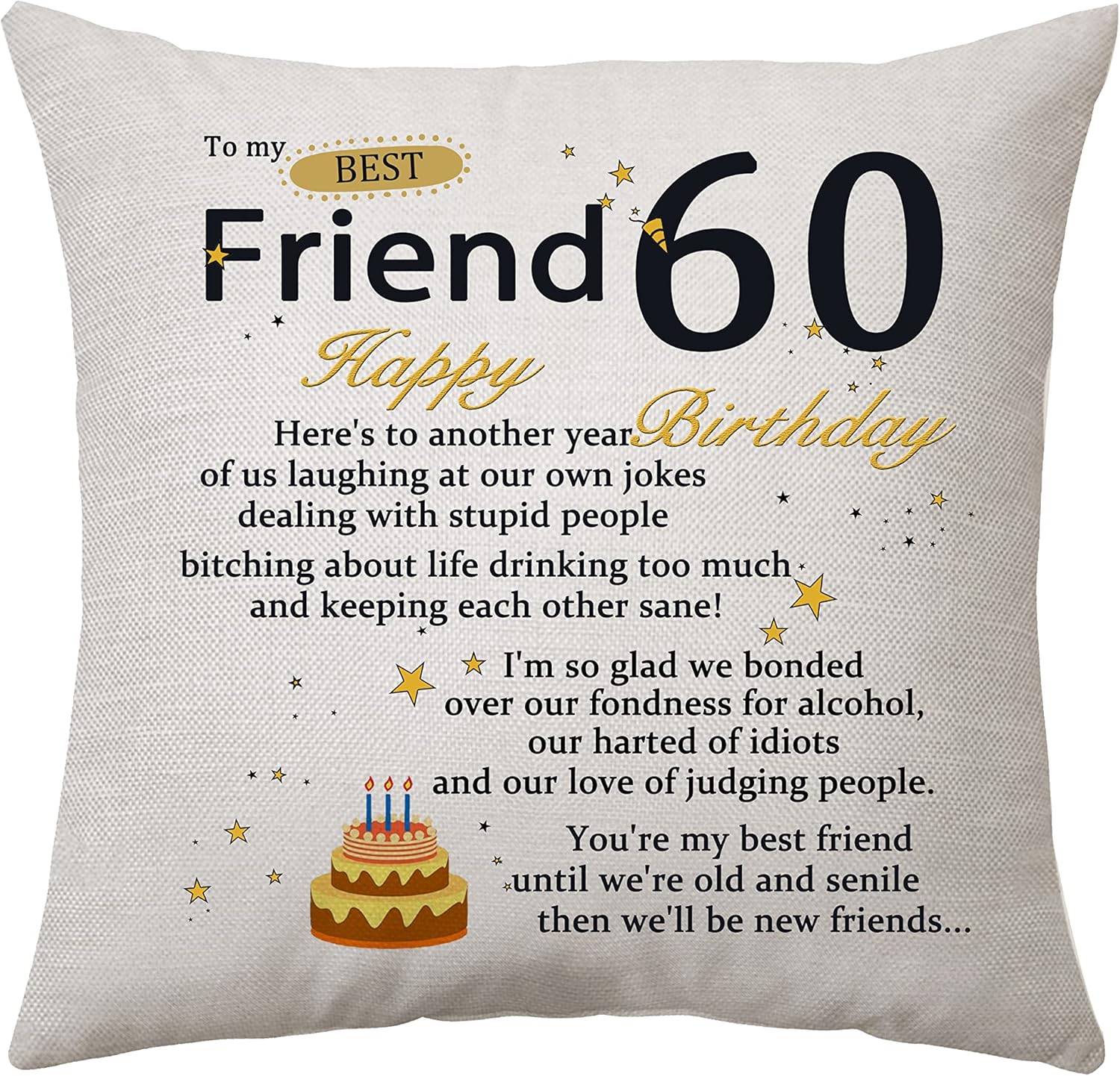 Gift for 60 Years Old Friends Birthday Gift Cushion Cover Friendship