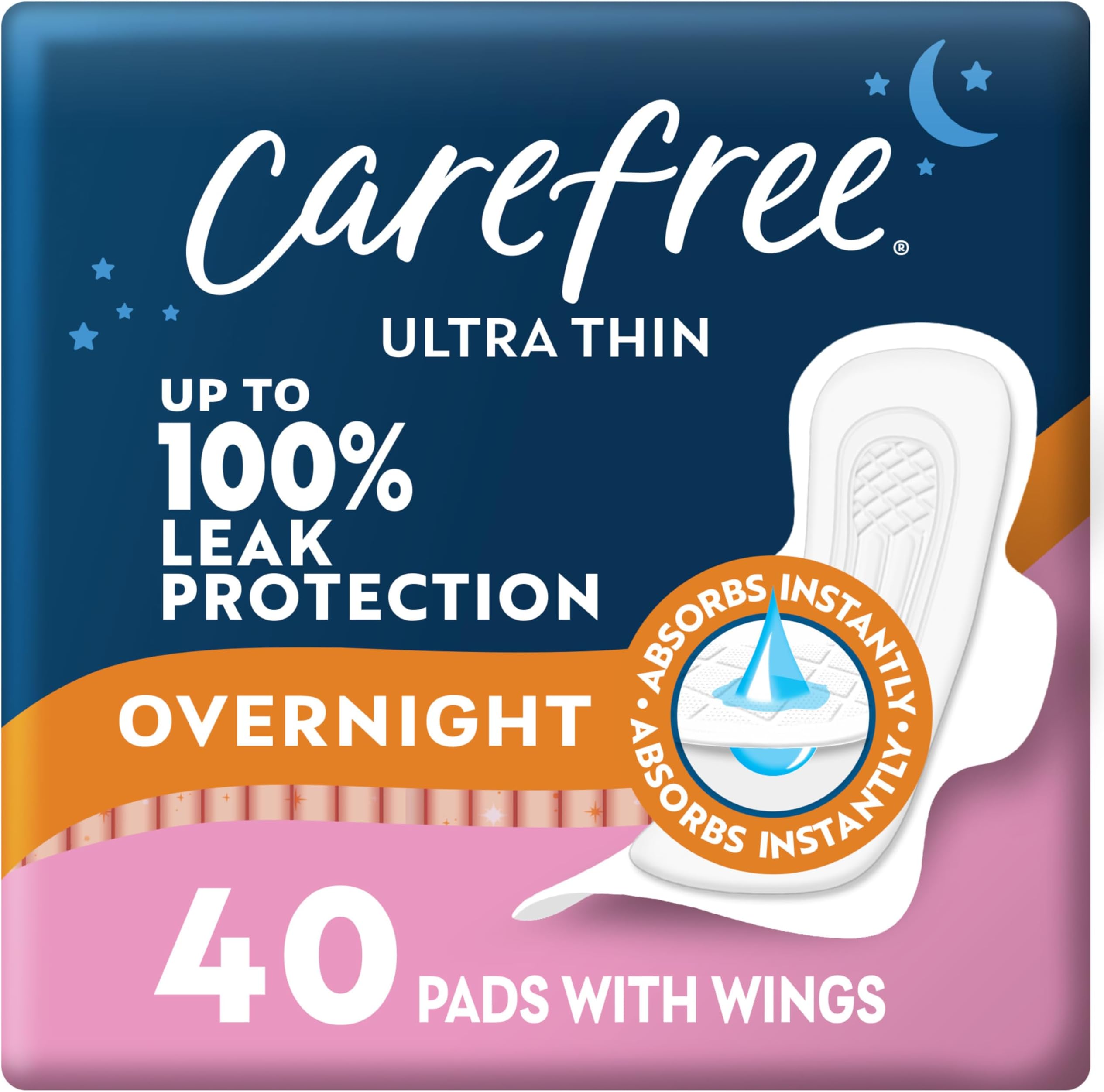 Ultra Thin Pads for Women, Overnight with Wings | Feminine Care & Postpartum Protection | 40ct (Pack of 1)