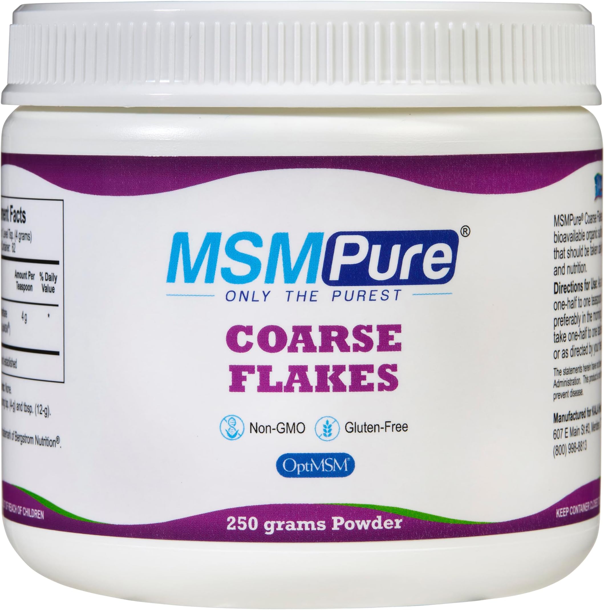 MSMPure Coarse MSM Powder Flakes – US-Made MSM for Joint Health, Skin Appearance, and Hair & Nail Support – 8.8 oz, Organic Sulfur