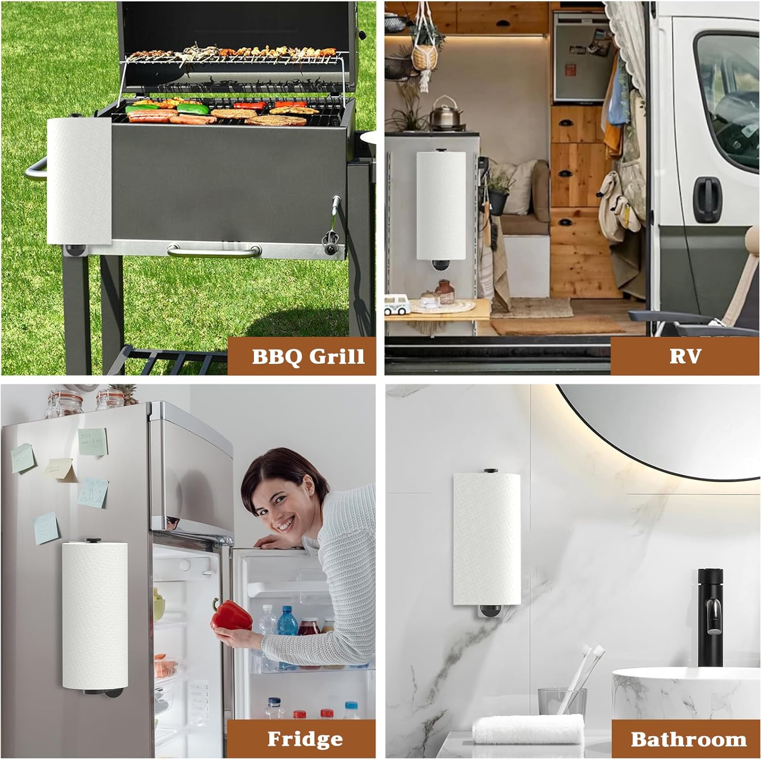 Swaitee Magnetic Paper Towel Holder for Fridge, Under Cabinet Paper Towel Holder Wall Mount, Self Adhesive No Drill, One Hand Tear Ratchet, Fits Jumbo Rolls, Black for Kitchen RV Garage