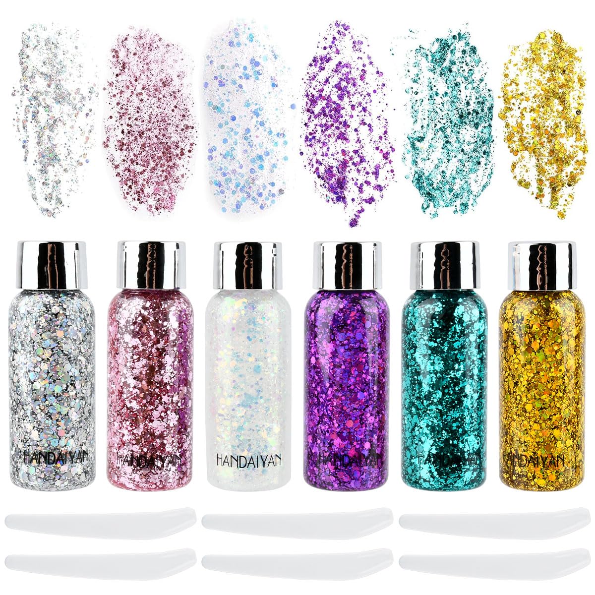 ANNTIM 6 Botellas Gel Purpurina Cara, Purpurina Cara Festival Gel, Purpurina Cara Gel Purpurina Cuerpo, Gel de Purpurina Corporal para Halloween Festival Masquerade Cumpleaños