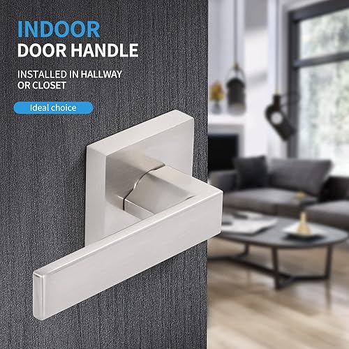 Miniatura 3 de Paquete de 10 manijas de puerta de paso, pomos interiores para puertas de pasilloarmarios, despensatrasteros, juego de manijas cuadradas resistentes