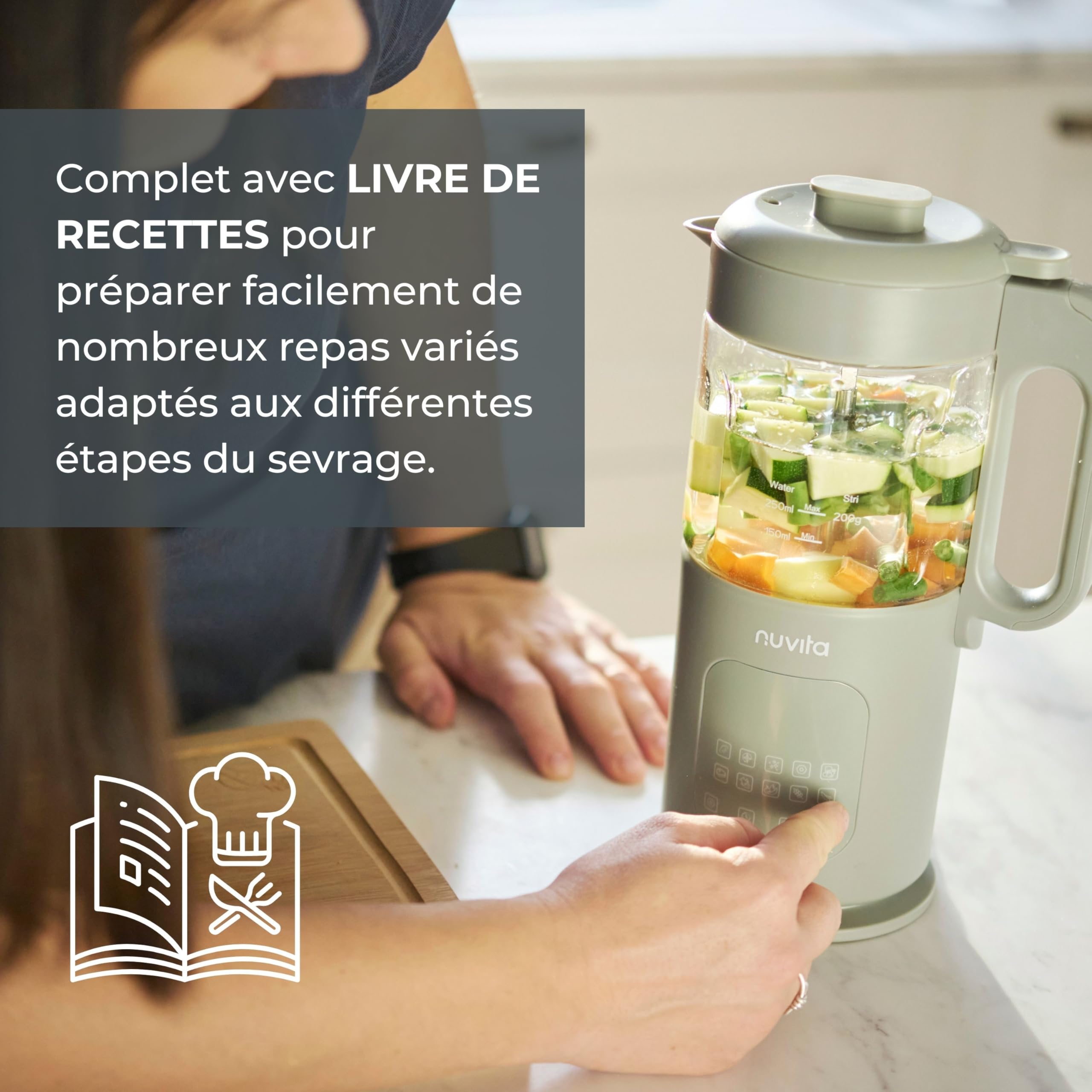 Nuvita Magic Pappa Robot Cuiseur Multifonction 7-en-1 Cuit Vapeur Mixe Hache Purées Soupes Smoothies Auto-Nettoyant