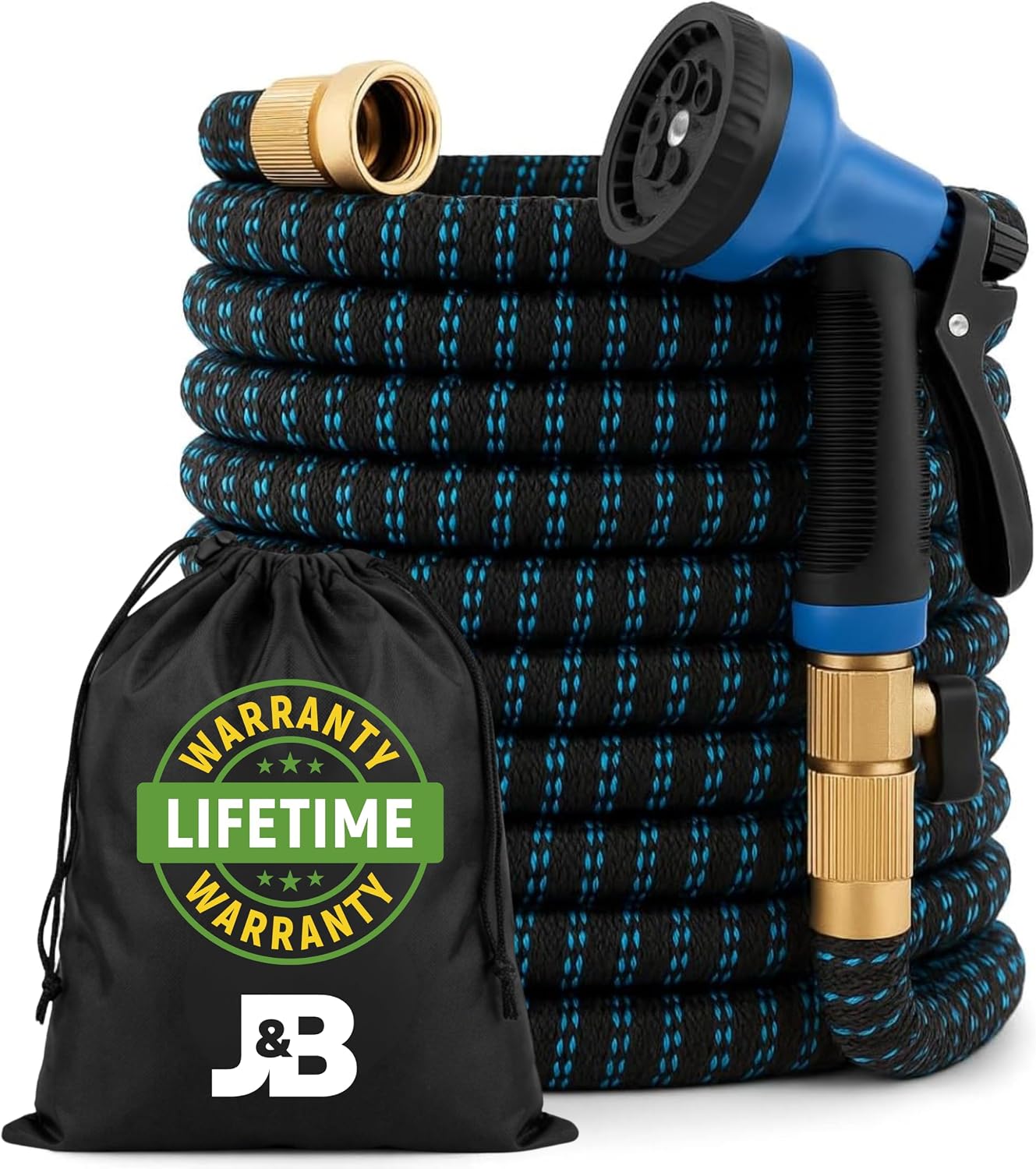 J&B XpandaHose 75ft Expandable Garden Hose, Lightweight, Brass Connectors