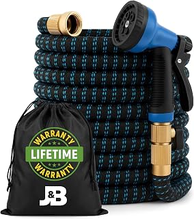J&B XpandaHose 75ft Expandable Garden Hose, Lightweight, Brass Connectors | Ultra Strong 3750D fabric, 4-layer latex core, expands 3X, kink & leak-resistant, 10
