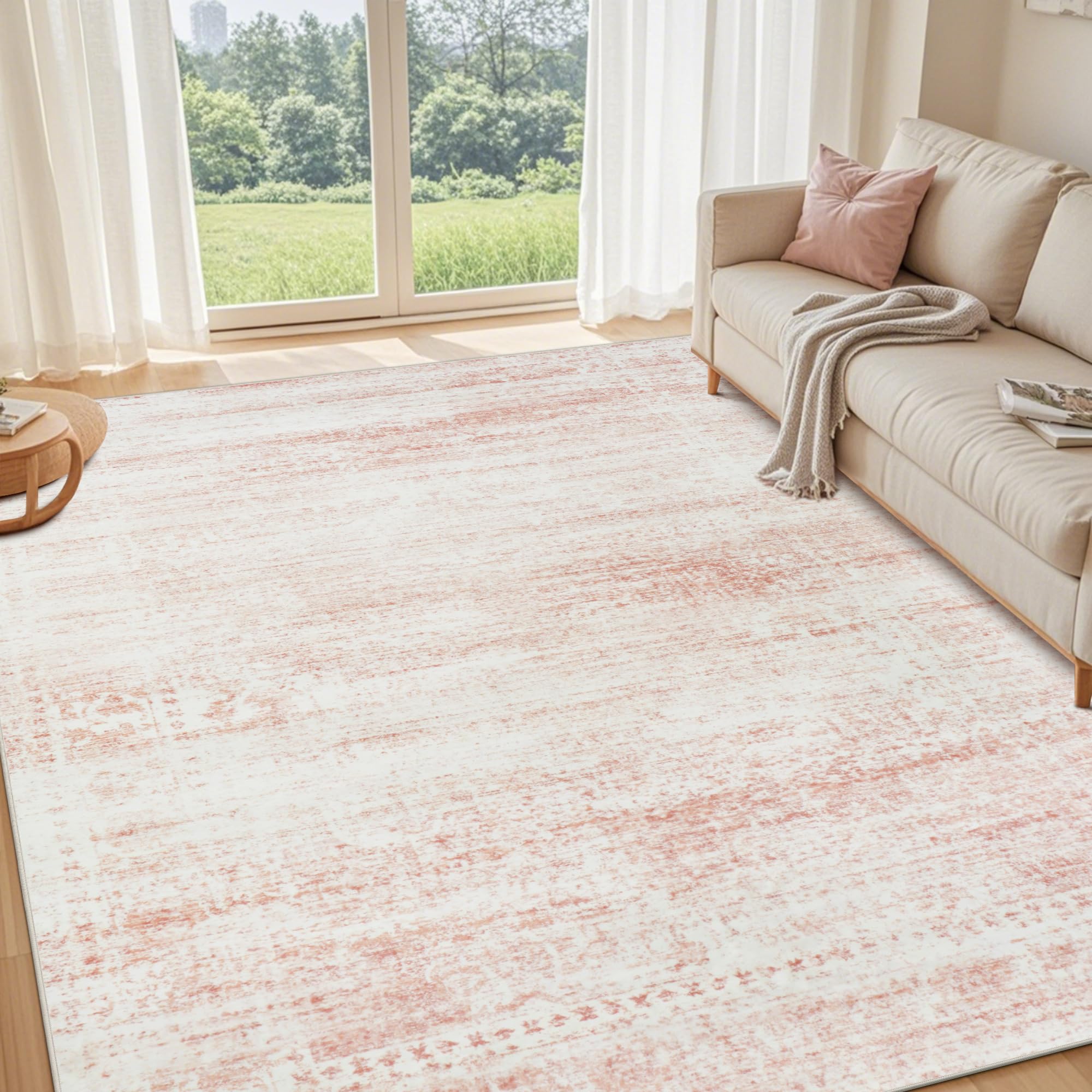 Srugn Washable Rugs 8x10 Area Rugs for Living Room,Rugs for Bedroom,Large Carpets,Ultra Soft Faux Wool Retro Dining Room Rug,Non Slip&Non-Shedding Low