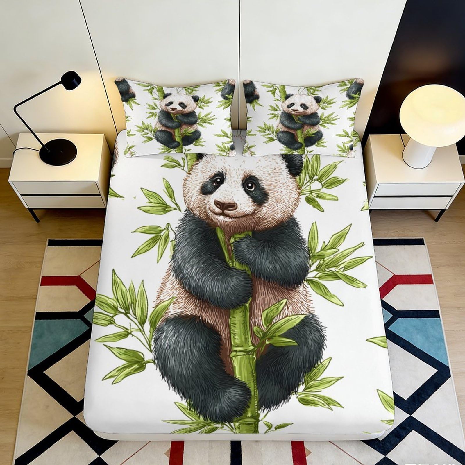 Jqzkxnhpbr Style-10 3D Printed Panda Bamboo Fitted Sheet Microfiber Soft Breathable Forest Bed Cover For Bedroom Guest Room Decor 90X200x25cm
