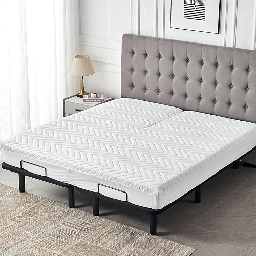 Miniatura 7 de Kingnex Protector de colchón impermeable con parte superior dividida, 60x80 pulgadas, 14 bolsillos profundos, estilo sábana bajera, poliéster