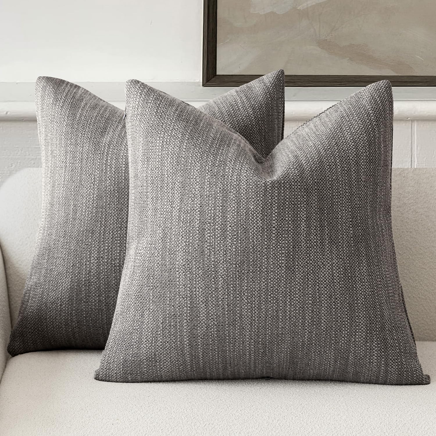 Foindtower Set of 2 Decorative Textured Burlap Linen Throw Pillow Covers Farmhouse Boho Cushion Cover Solid Accent Pillowcase for Couch Sofa Bed