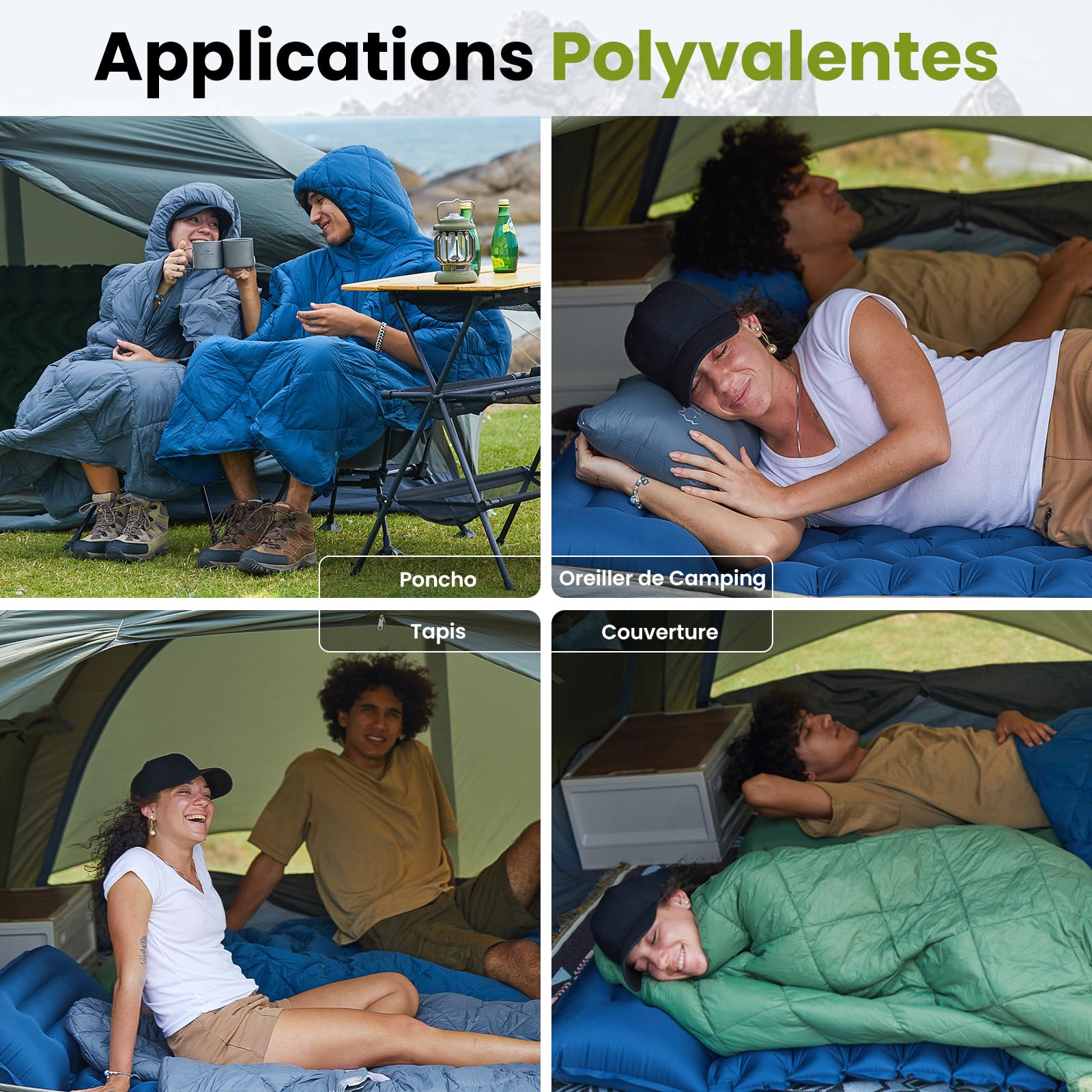 ATEPA Légère Couverture De Camping Multifonctionnelle avec Capuche, Imperméable Et Coupe-Vent, Poncho De Plein Air Portable avec Poches, Idéale pour Les Voyages 145x115 Cm, 0,65 Kg