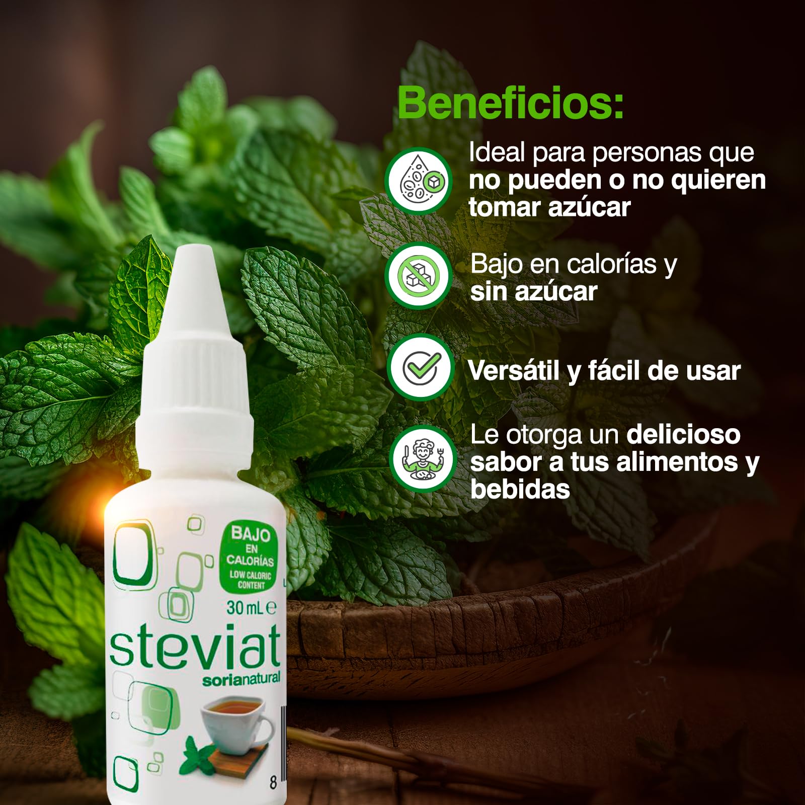 Soria Natural Steviat gotas Edulcorante de Mesa 100% Natural a Base de Glucósidos de Esteviol Stevia rebaudiana Sustituto de Azúcar Líquido Bajo en Calorías 30 ml