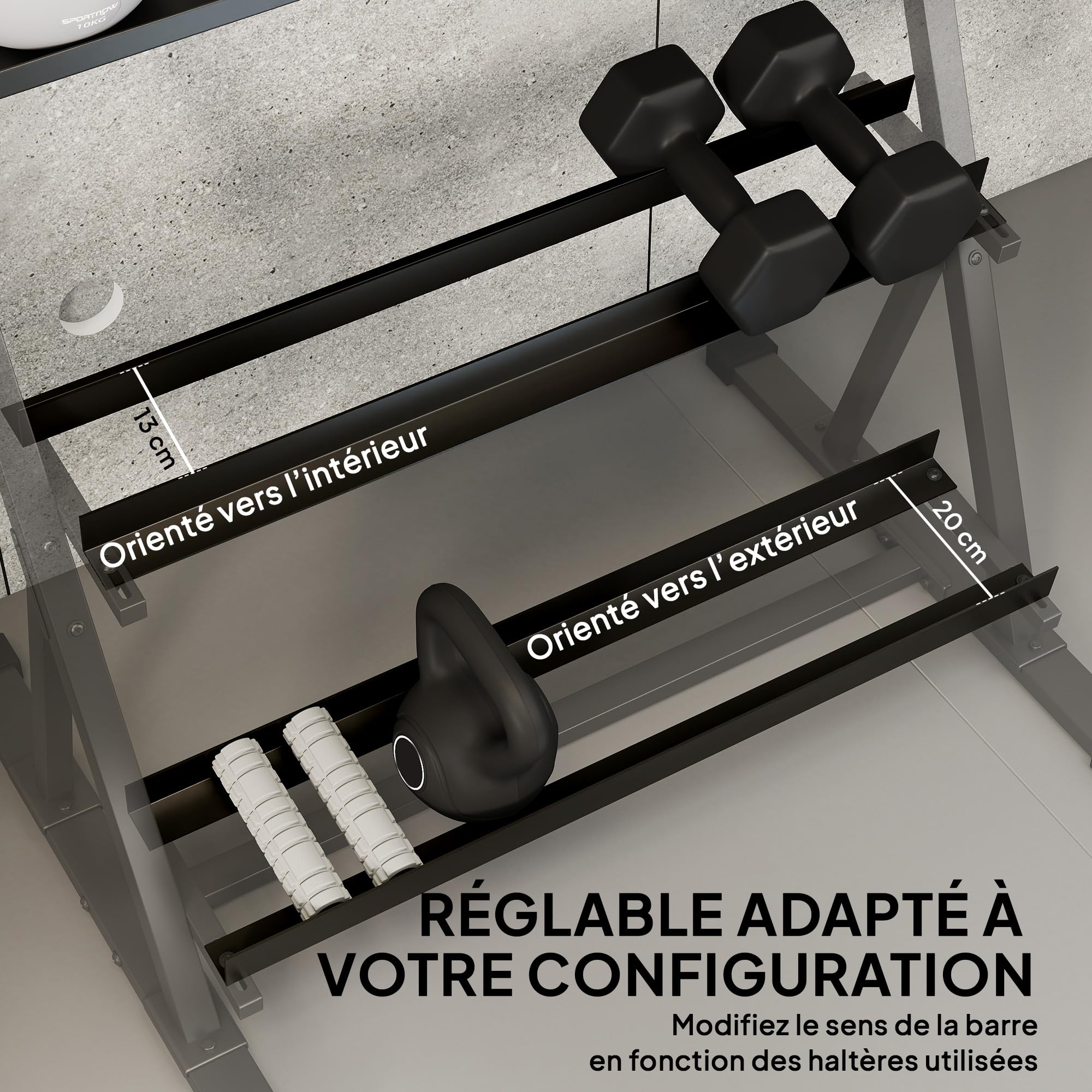 SPORTNOW Support pour Haltères 3 Niveaux Acier Robuste Capacité 200 kg Noir | Support de Poids Réglable pour Haltères, Kettlebells,Rack de Rangement Compact pour Salle de Sport à Domicile