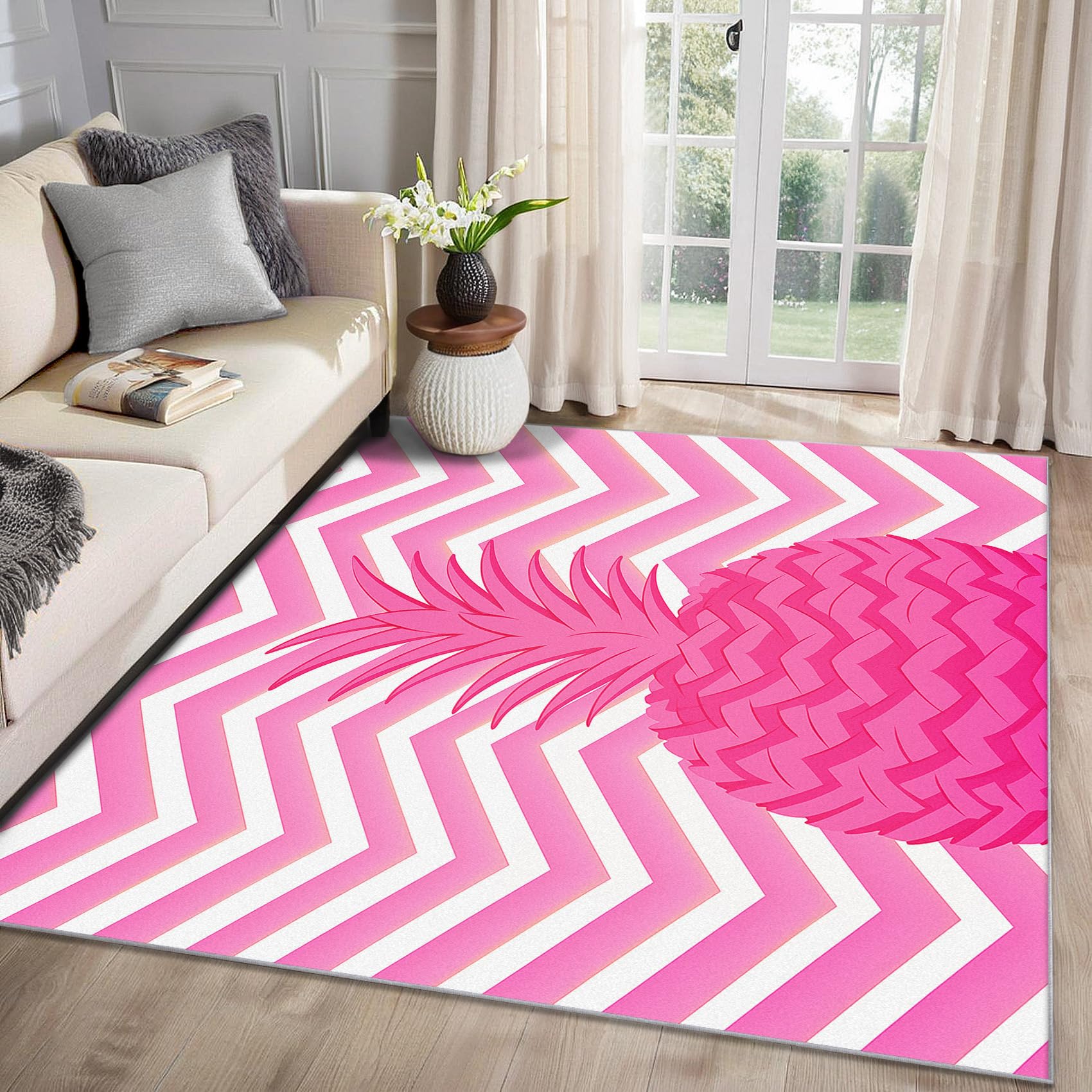 MMYAOKEN Pineapple Decor - Pineapple Rug 120 x 180, Pink Funky Tropical Fruit Patterned Area Rugs for Living Room Bedroom, Machine Washable Non Slip Soft Carpet, Fruits Home Decor & Gifts