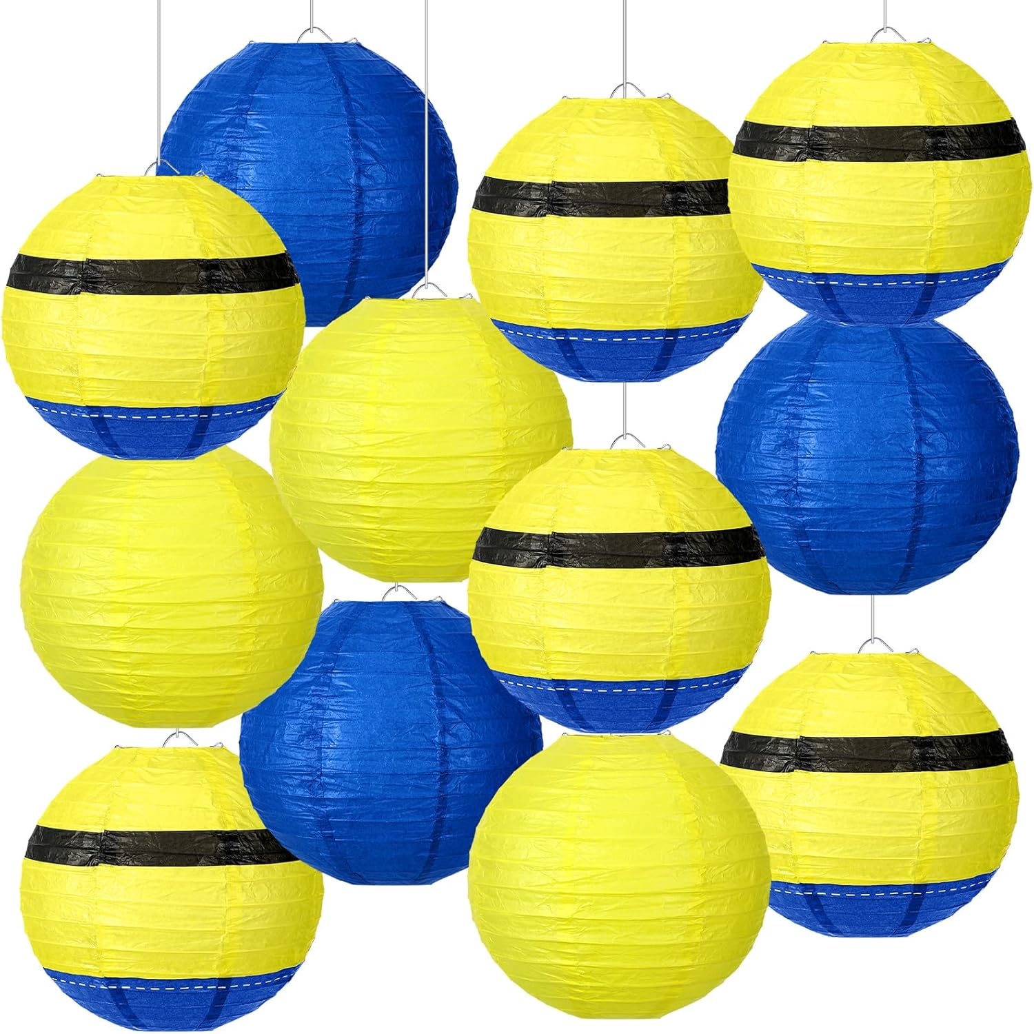 Baquler 12 Pcs Blue and Yellow Paper Lanterns Party Decorations, 8 Inch Round Hanging Lanterns Ceiling Decor for Classroom Wedding Natural Baby Shower Birthday Party Supplies