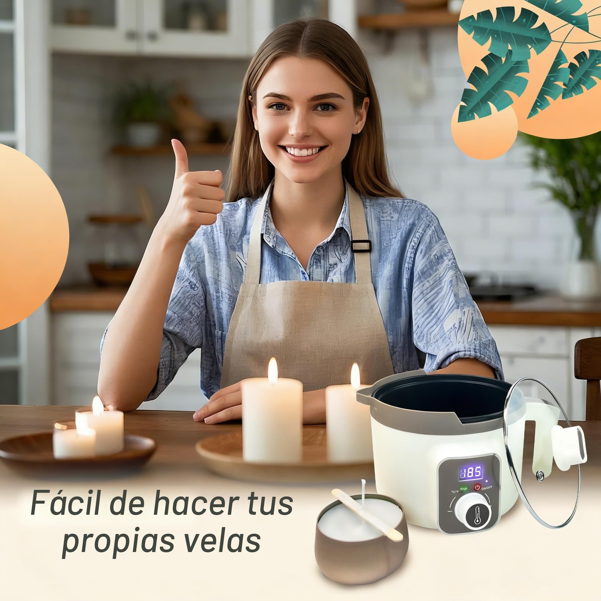 Olla de fusión de vela digital con pantalla de temperatura, inteligente derretidor de cera para velas, no pegajosa y fácil de limpiar, fundidor eléctrico cera para velas DIY
