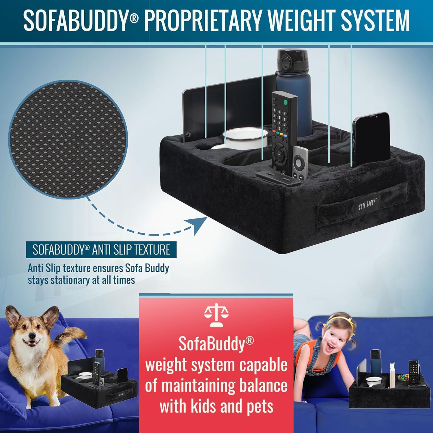 Couch Cup Holder & Organizer with USB Charging Ports – Sofa Caddy for Drinks, Remotes, Snacks & More – Perfect Couch Accessory with Anti-Slip Design