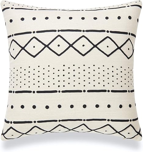 Hofdeco Funda de almohada decorativa con estampado de tela de barro africano, patrón de Bogolan, funda de cojín de tela pesada, 18 x 18 pulgadas