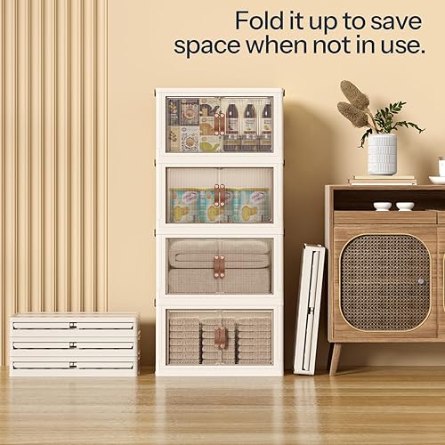 Miniatura 5 de HOOBRO Contenedores de almacenamiento de plástico de 11 galones con tapas, 4 paquetes de contenedores plegables apilables con puertas y ruedas,