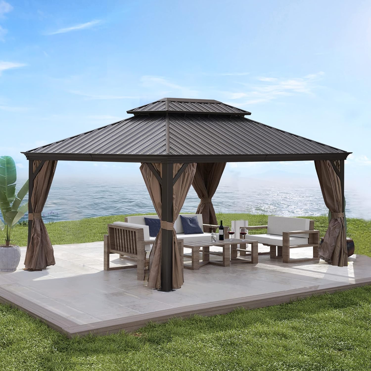 12 * 12FT Permanent Hardtop Gazebo Aluminum Gazebo Outdoor Metal Frame Canopy Gazebo Hardtop Gazebo Canopy for Patio Deck Backyard Heavy Duty Outside Canopy for Patio, Garden (Gazebo-1)