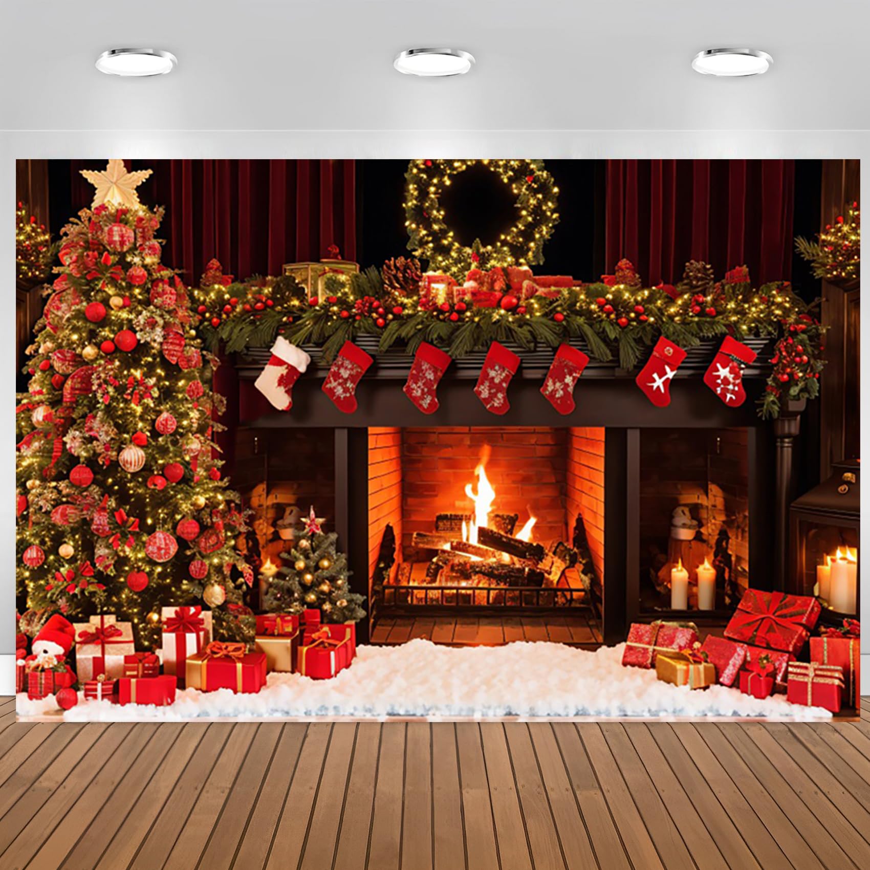 Yongfoto 7x5ft Christmas Fireplace Background for Photography, New Year Party Decor