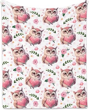 Owl Throw Blanket, Cozy Flannel Throw Blankets for Couch Office, Cute Soft Throw Gifts for Kids, Pink 30"x40"