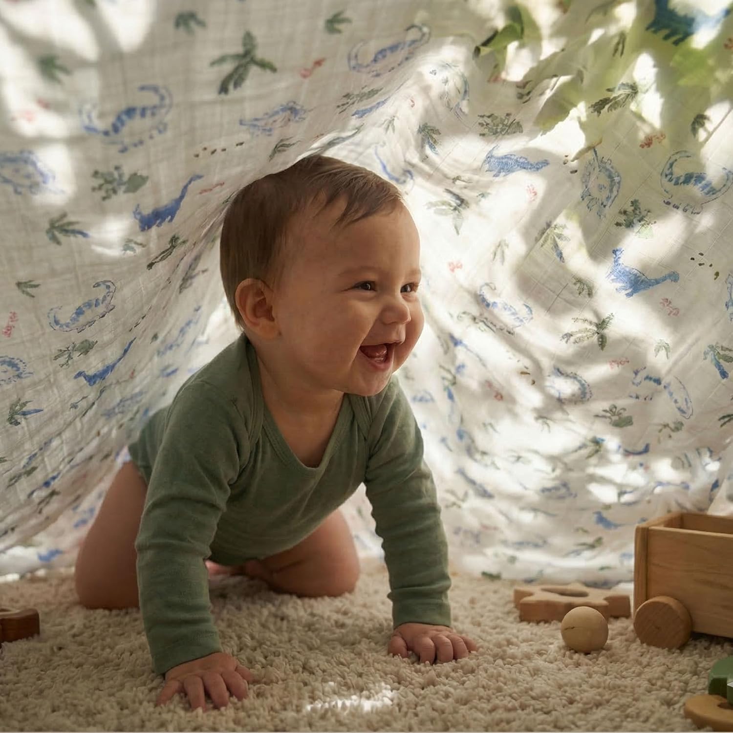 GLLQUEN BABY Muslin Swaddle Blankets 4-Pack Breathable Receiving Blankets (35" x 40") Soft Baby Blankets for Girls and Boys Newborn Essentials Muslin Burp Cloths Swaddle Wrap Baby Gift(Dinosaur)