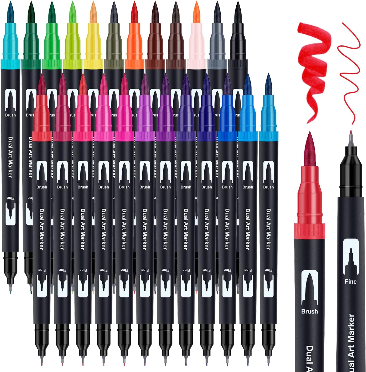 AKARUED Dual Tip Brush Pens: 24 Colouring Pens for Adults Colouring Book, Felt Tip Pen Art Markers, Art Supplies Fineliner Brush Marker for Calligraphy Drawing