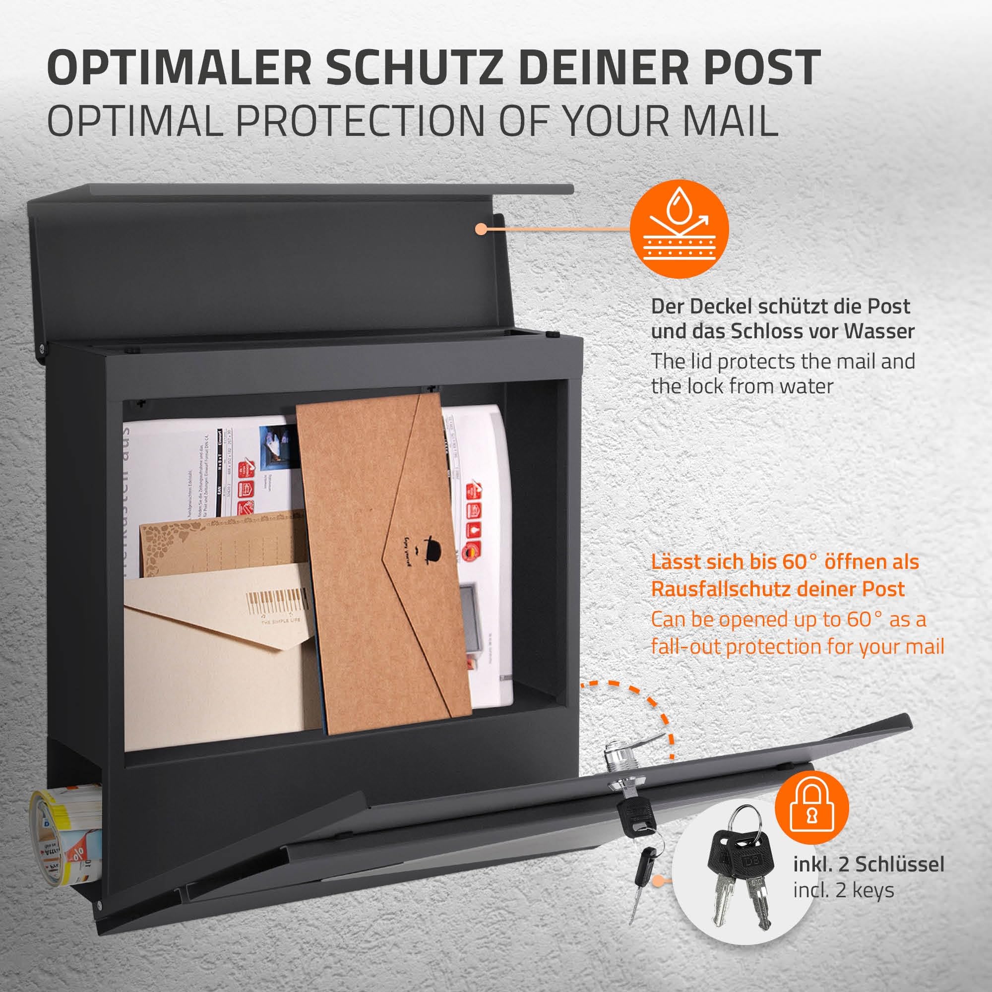 Briefkasten Postkasten Zeitungsfach Zeitungsrolle Letterbox Nostalgie Metall Neu