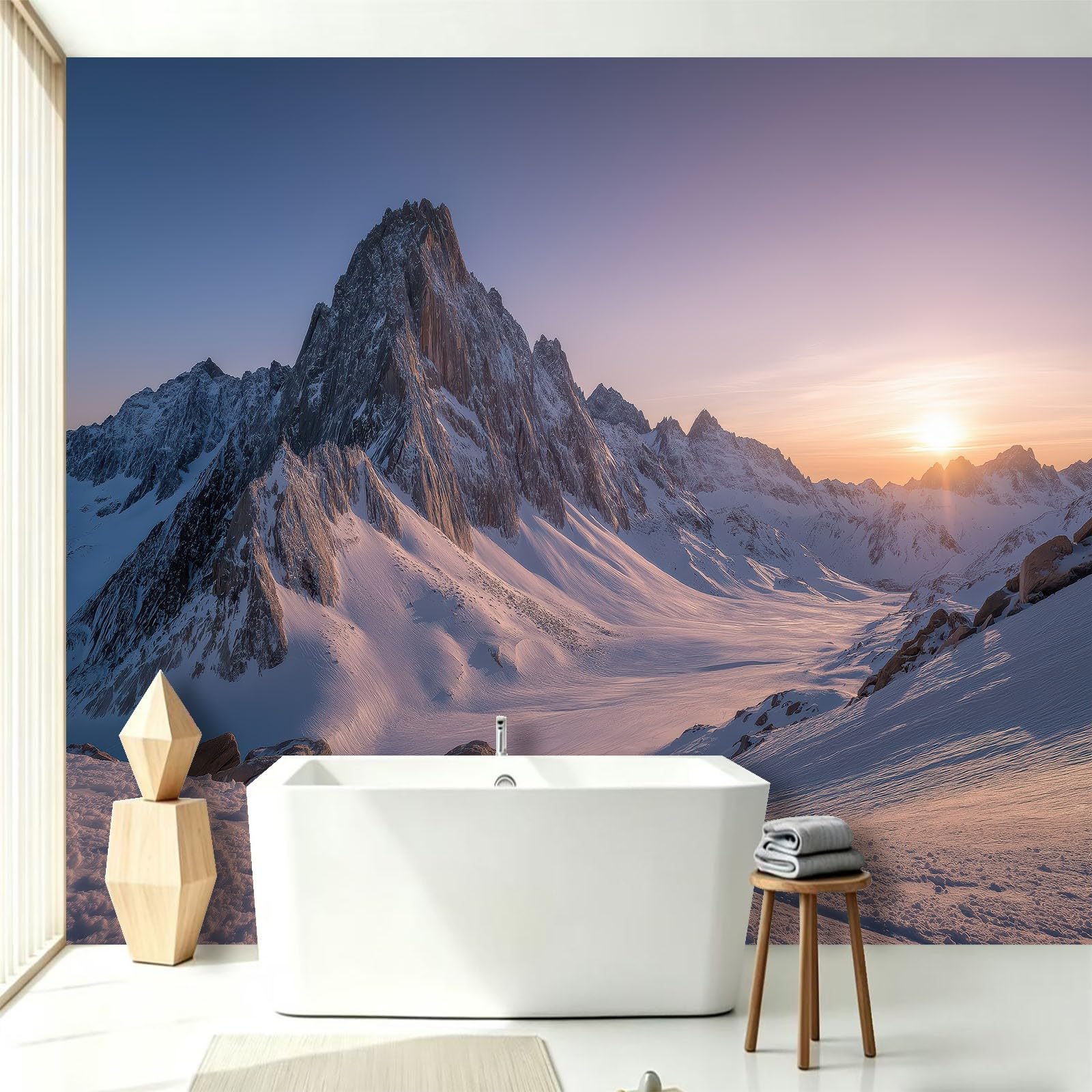 Tapeta z włókniny, 350 x 256 cm, naturalna sceneria, śnieżne góry, zachód słońca, fototapeta na ściany z funkcjami, sypialnia, salon, tło telewizyjne, przedpokój, salon