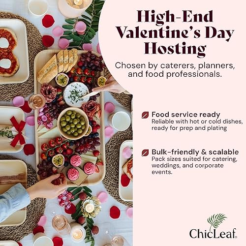 Miniatura 3 de Chic Leaf Bandeja rectangular de hoja de palmera  10 x 14 pulgadas, paquete de 10, natural  Bandeja compostable para embutidos y bandejas de fiesta