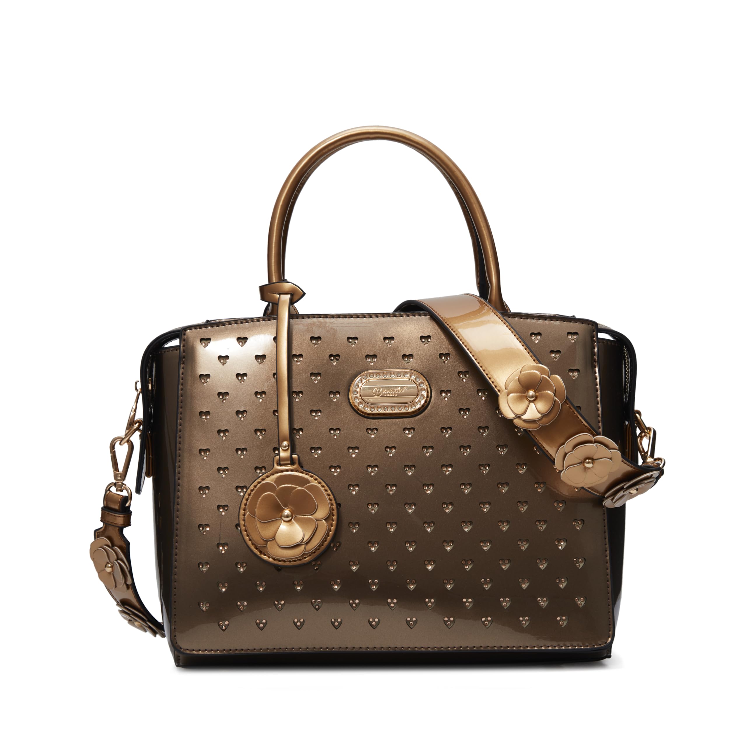 Luxury Heart-Studded Designer Handbag with Floral Charm & Wide Strap Accent | U.S.A. Company Ships from L.A.