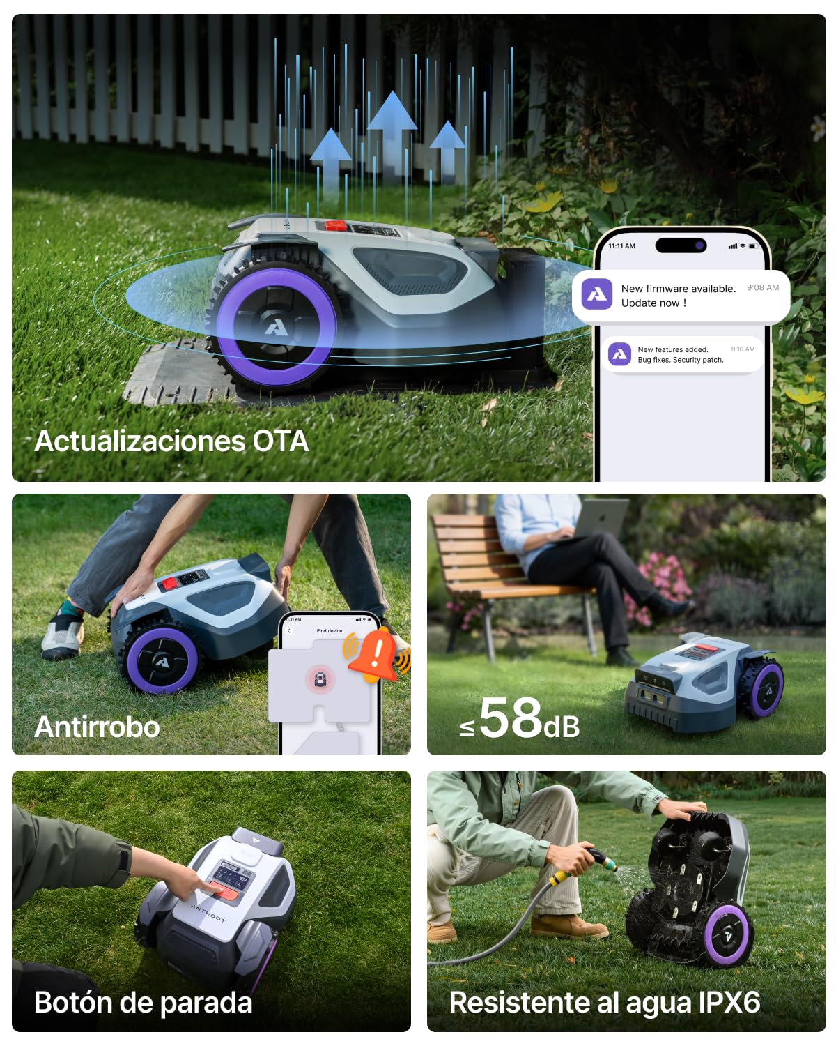 ANTHBOT M9 Cortacésped Robot Sin Cable Delimitador, 1000㎡，Nuevo Genio con Navegación NetRTK y Doble Visión, Evitación de Obstáculos IA, Control por Aplicación - Máx. 1200 m²