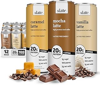 Milk - High Protein Iced Coffee - Energy Variety Pack - Caramel Latte, Mocha Latte, Vanilla Latte - 175mg Caffeine, Lactose Free - 20g Protein, 1g Sugar - Protein Coffee - 11 fl oz, 12 Cans