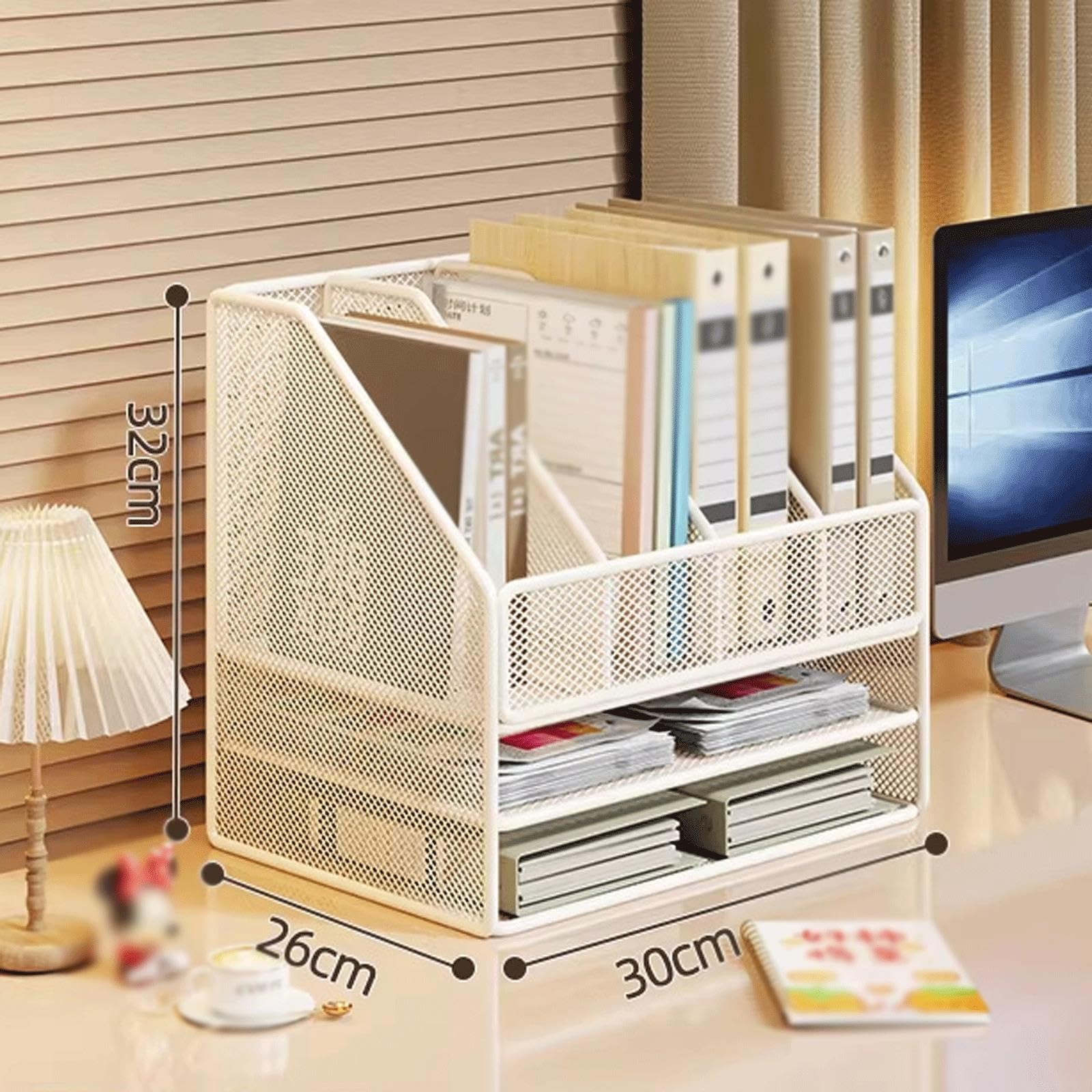 Organizer per documenti in metallo A4, Organizzatore da scrivania con portapenne, supporto per documenti per ufficio, scuola(White,C)