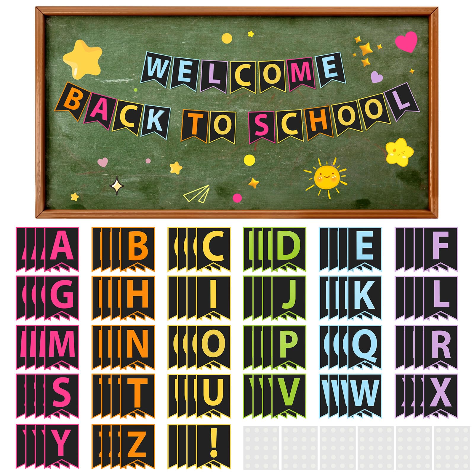 Mooliwe 120 Pcs Bulletin Board Letters with 300 Adhesive Dots 6.6 Inches ABC Alphabet Poster Classroom Decor Set Poster Board Decorations for Cutout